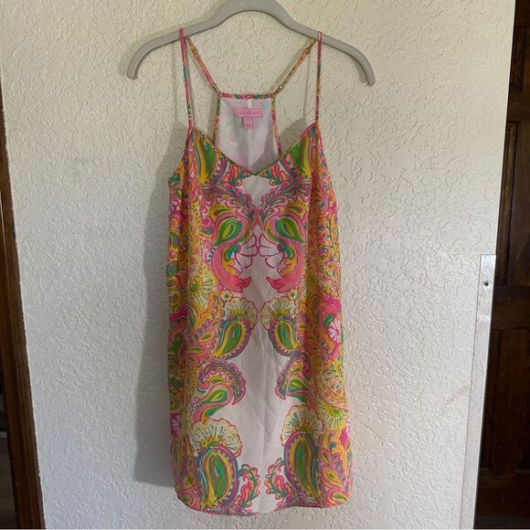 Lilly Pulitzer Dusk Hotty Pink Double Trouble Engineered Silk Slip Dress Small - Picture 3 of 13